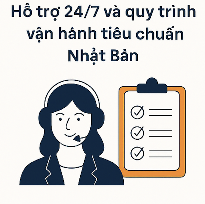 Hỗ trợ 24/7 và quy trình vận hành tiêu chuẩn Nhật Bản.